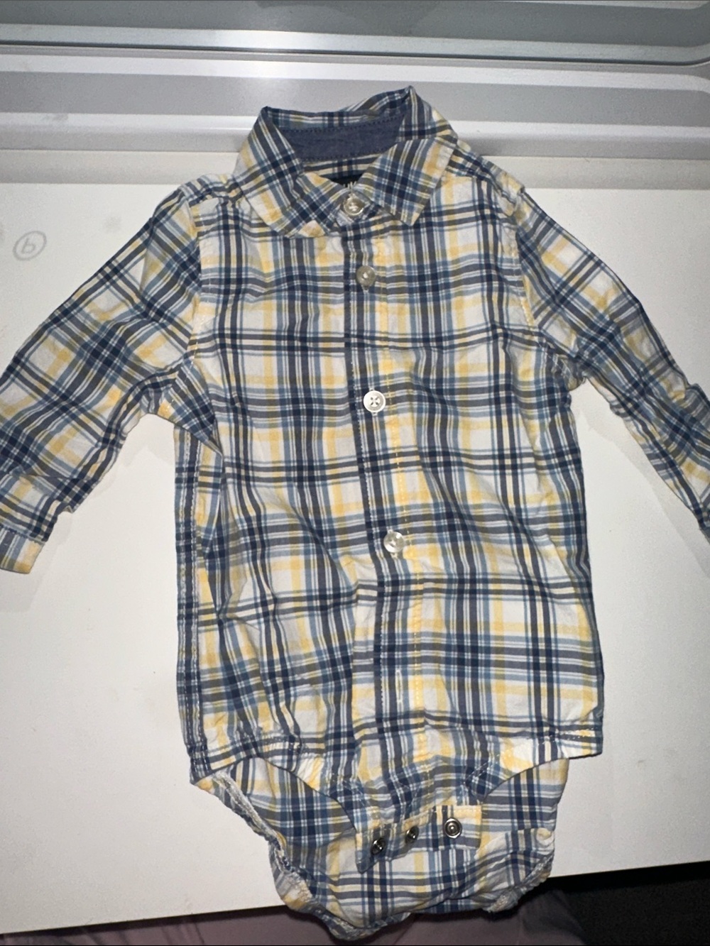 OshKosh B'gosh Yellow & Blue Plaid Button-Front Bodysuit Shirt